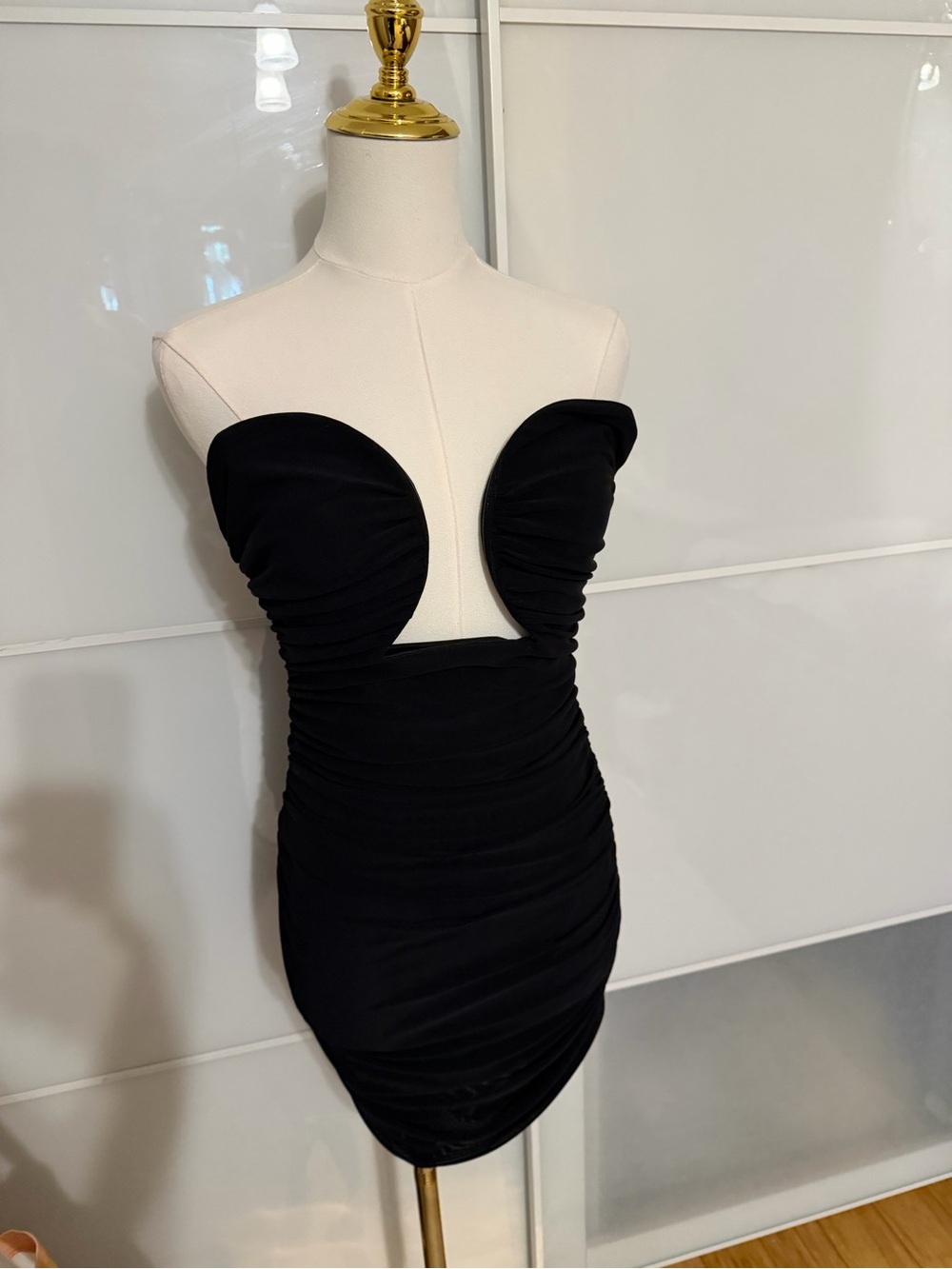 Strapless Black Cutout Ruched Mini Dress